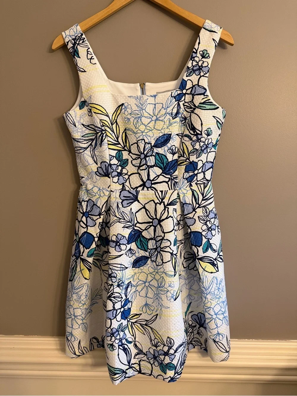 Danny & Nicole Blue and White Floral Square-Neck Mini Dress Pockets 6P - Picture 2 of 11